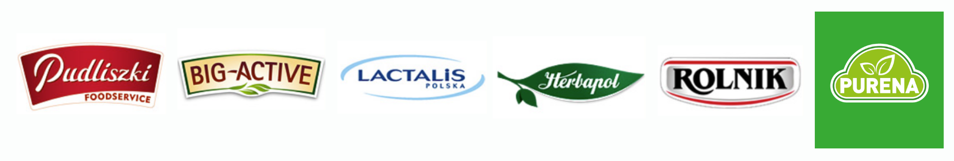 Logotypy producentów – Pudliszki Foodservice, Big-Active, Lactalis Polska, Herbapol, Rolnik, Purena